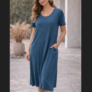 Spense Blue Linen Blend Midi Dress L NWT Casual Chic